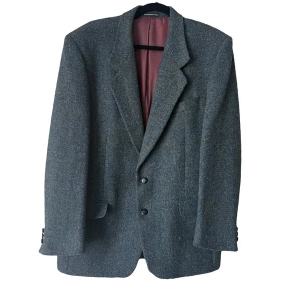 Vtg Harris Tweed Sport Coat Blazer Jacket Wool Men's 42 R Blue Flecked 70s 80s